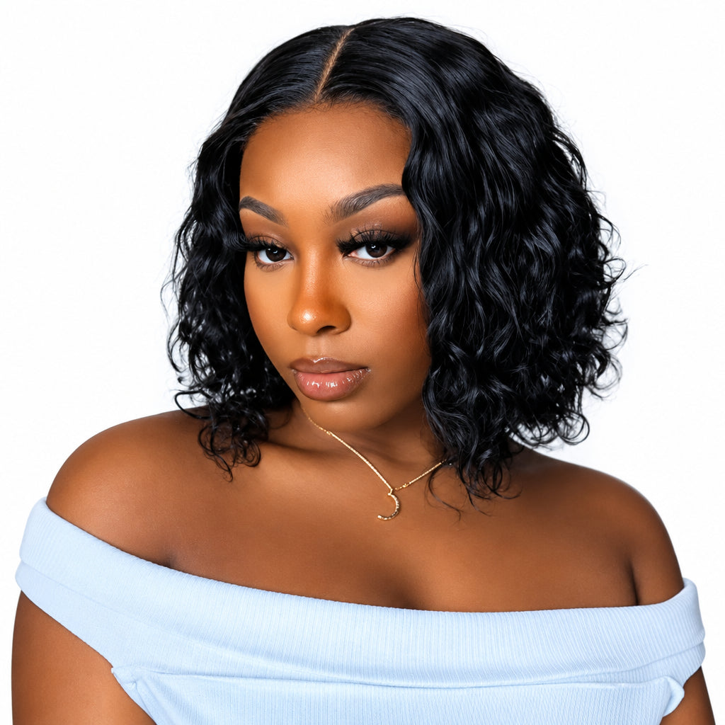 10 INCH BRAZILIAN DEEP WAVE CURLY BOB WIG 4X4 GLUELESS LACE CLOSURE WIGS