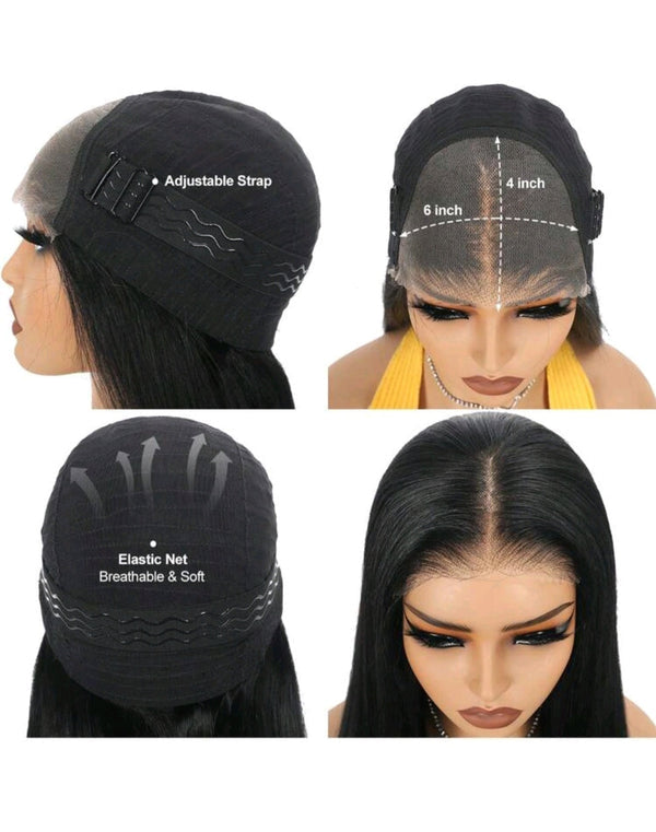 ELEGANT BLACK STRAIGHT LACE FRONT WIG(HUMAN BLEND)